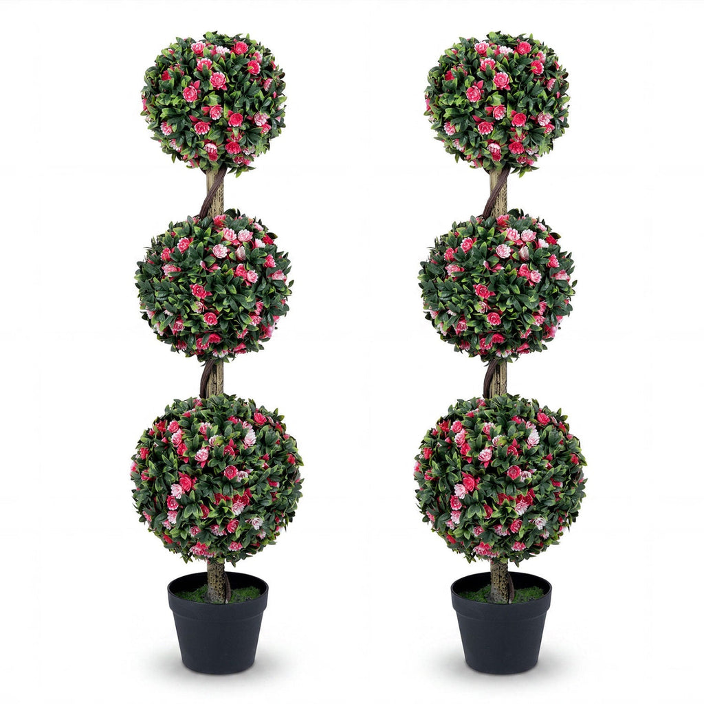 Artificial Triple Ball Rose Topiary Tree 43.5" - Set of 2