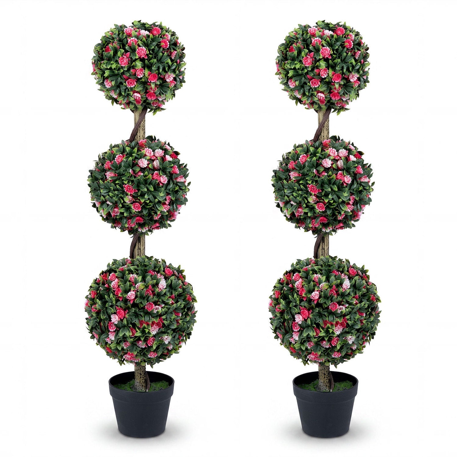 Artificial Triple Ball Rose Topiary Tree 43.5" - Set of 2
