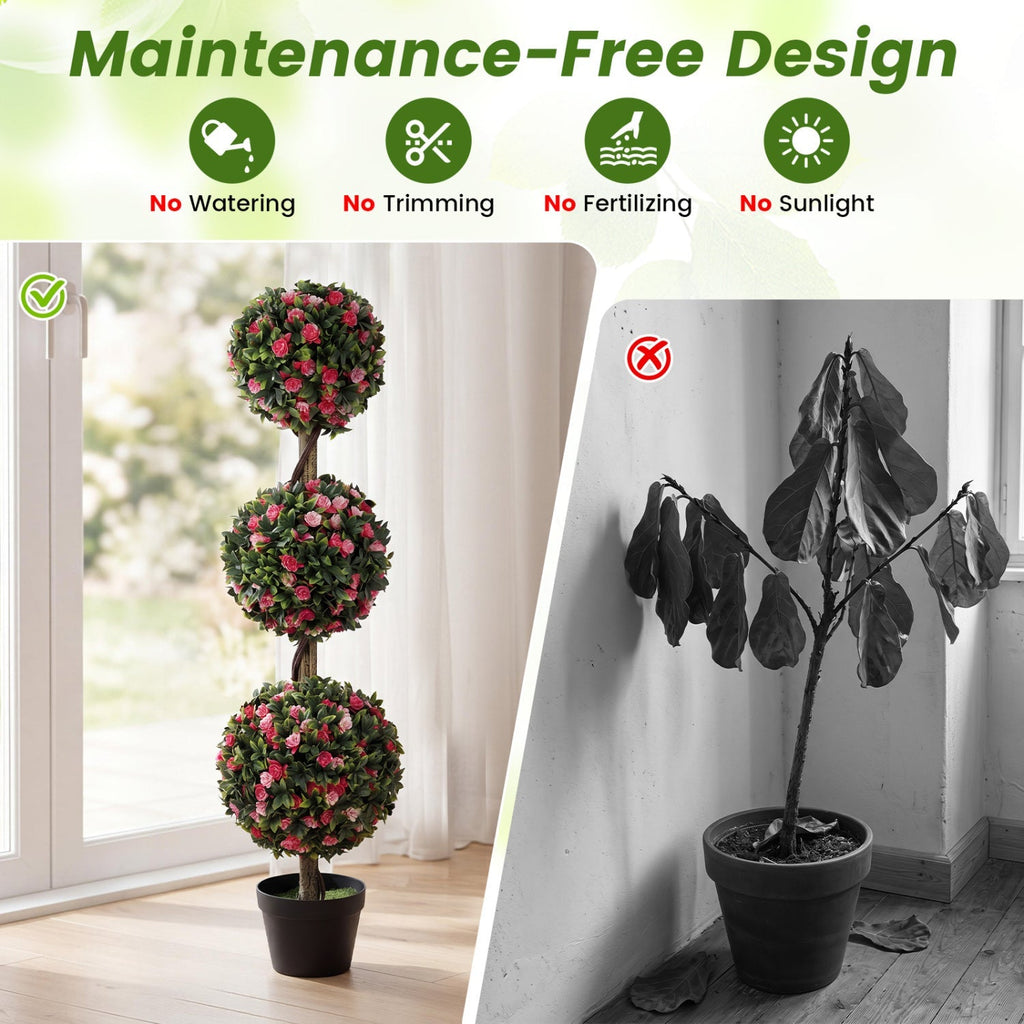 Artificial Triple Ball Rose Topiary Tree 43.5" - Set of 2