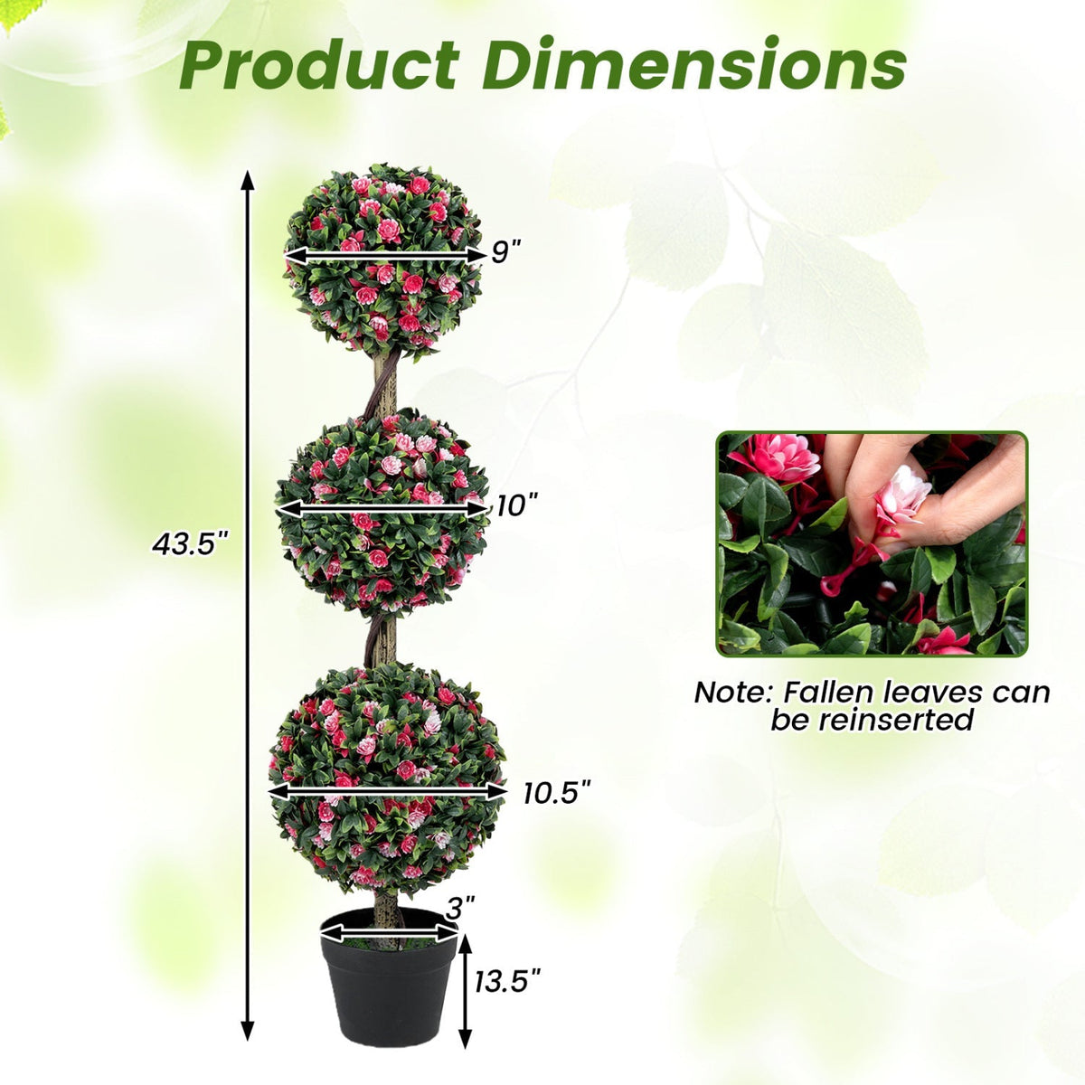 Artificial Triple Ball Rose Topiary Tree 43.5" - Set of 2