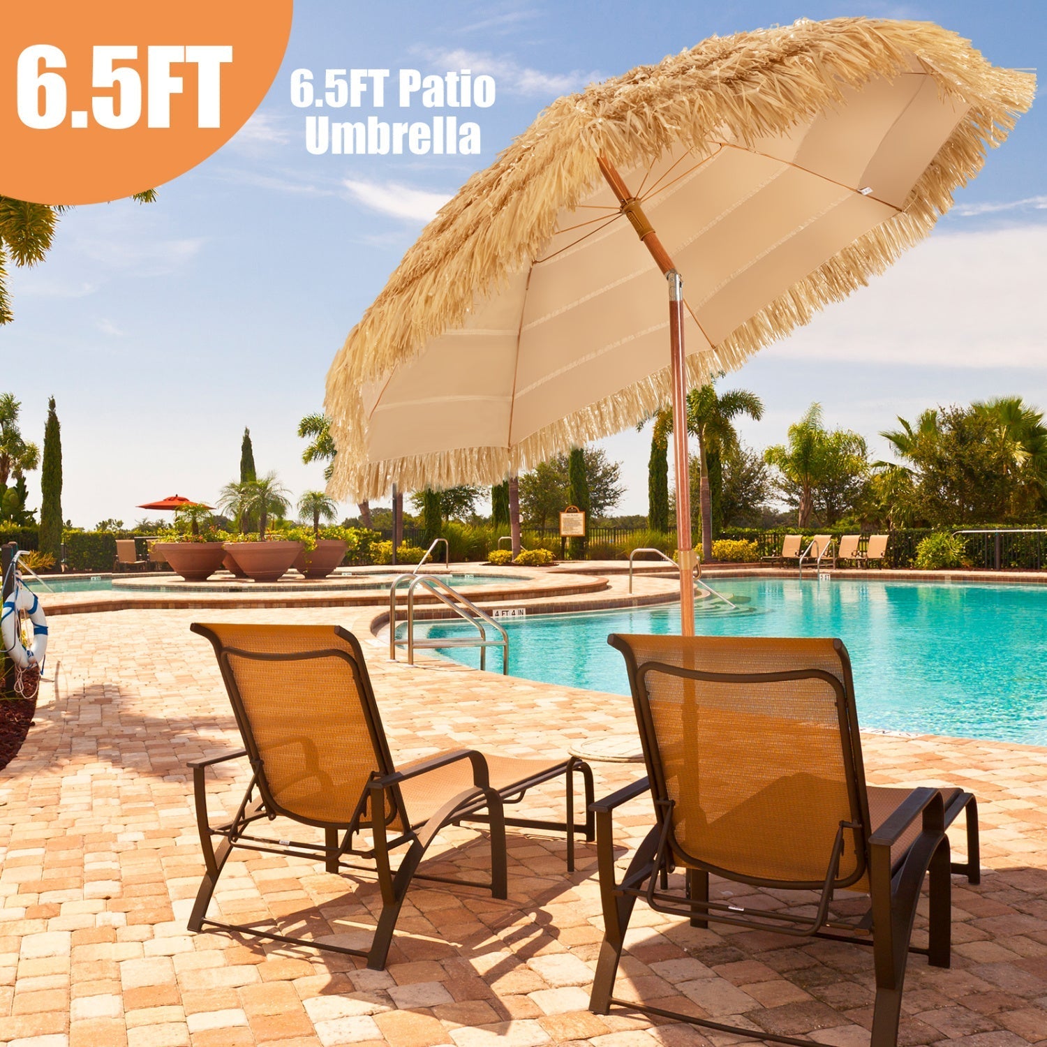 Tiki Beach Umbrella 6.5 Ft with Adjustable Tilt