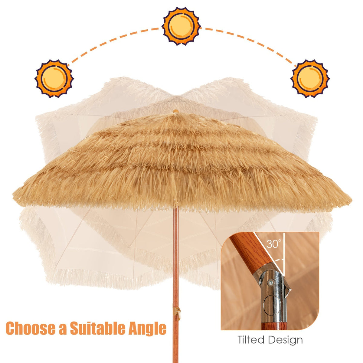 Tiki Beach Umbrella 6.5 Ft with Adjustable Tilt