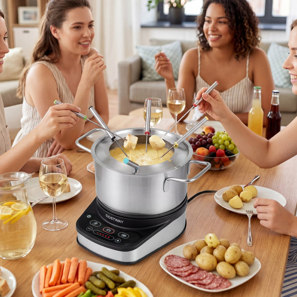 Electric Fondue Pot Set 3.2 QT with 6 Forks and Temperature Control