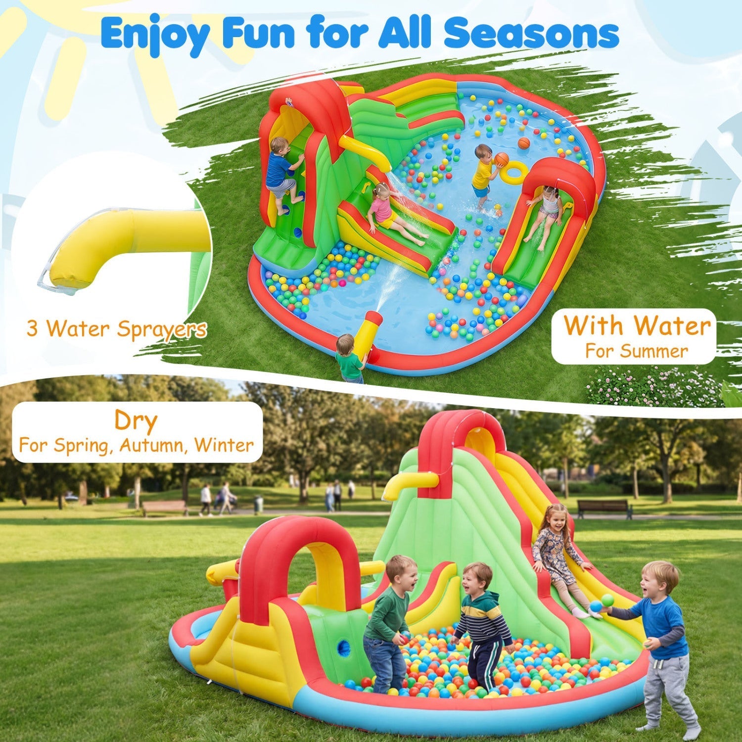 Inflatable Water Park with 3 Slides and Splash Pool