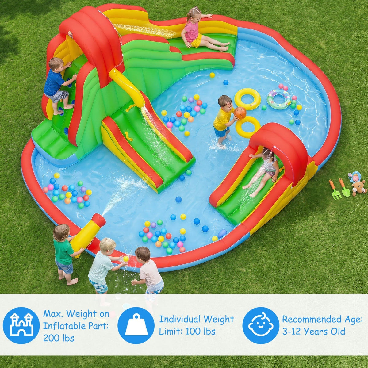 Inflatable Water Park with 3 Slides and Splash Pool
