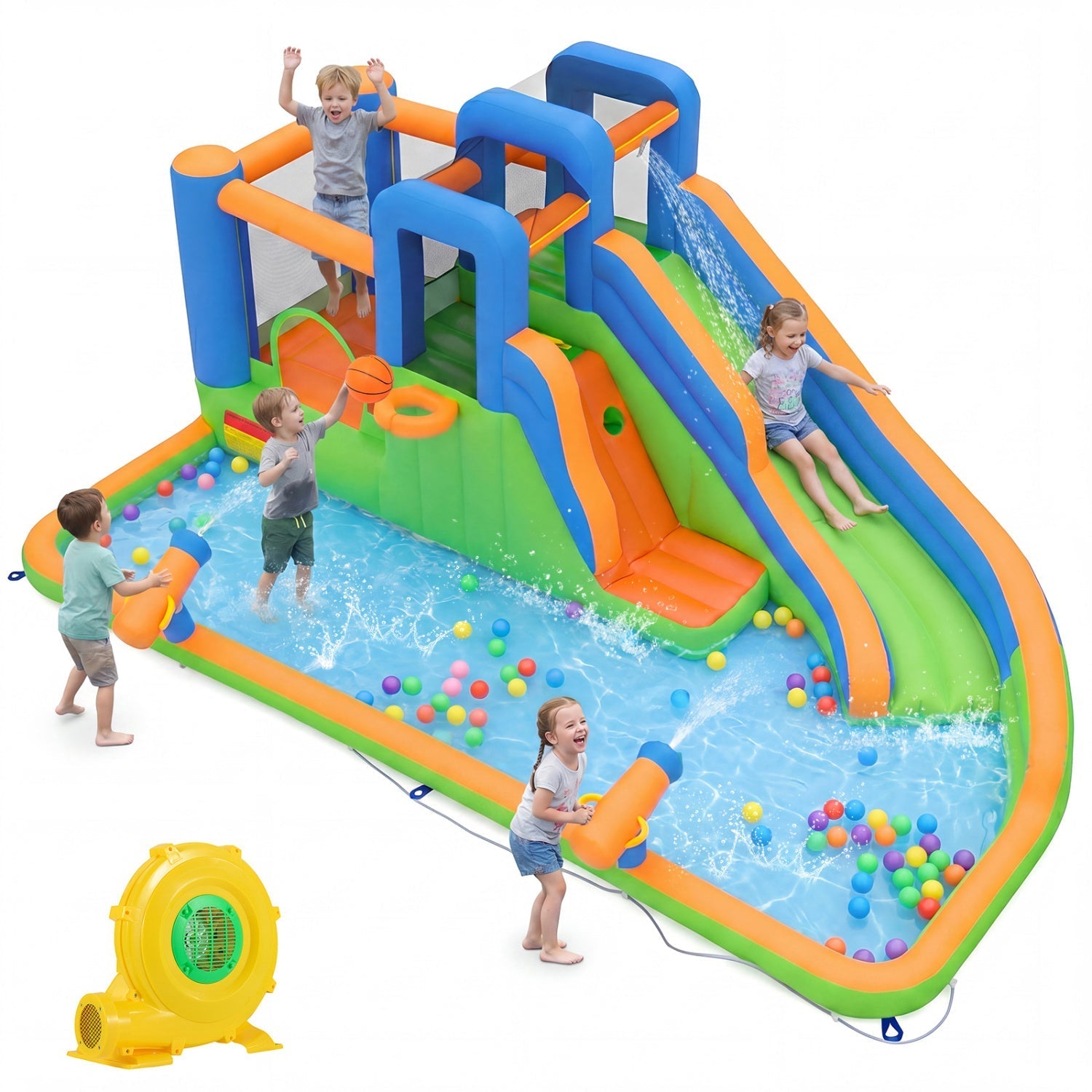 Inflatable Water Slide Park with 780W Blower and Splash Pool
