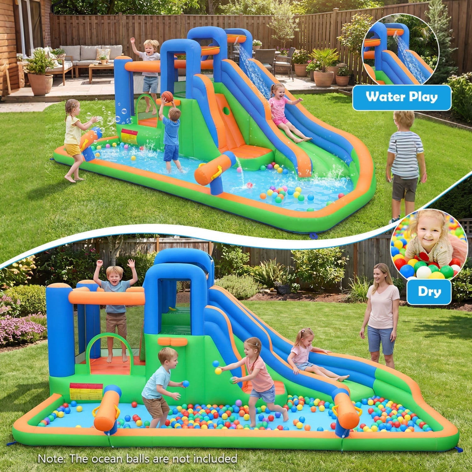 Inflatable Water Slide Park with 780W Blower and Splash Pool