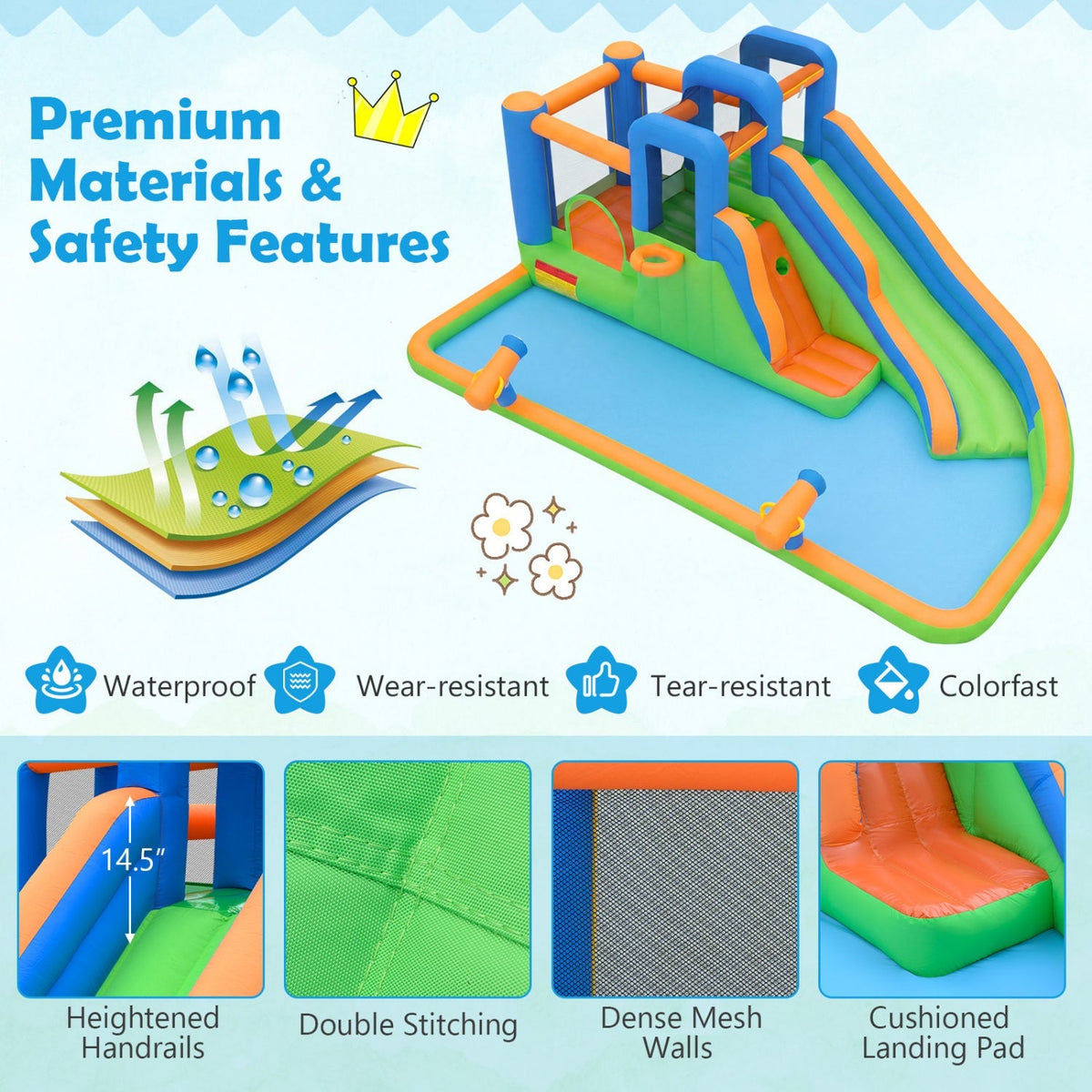 Inflatable Water Slide Park with 780W Blower and Splash Pool