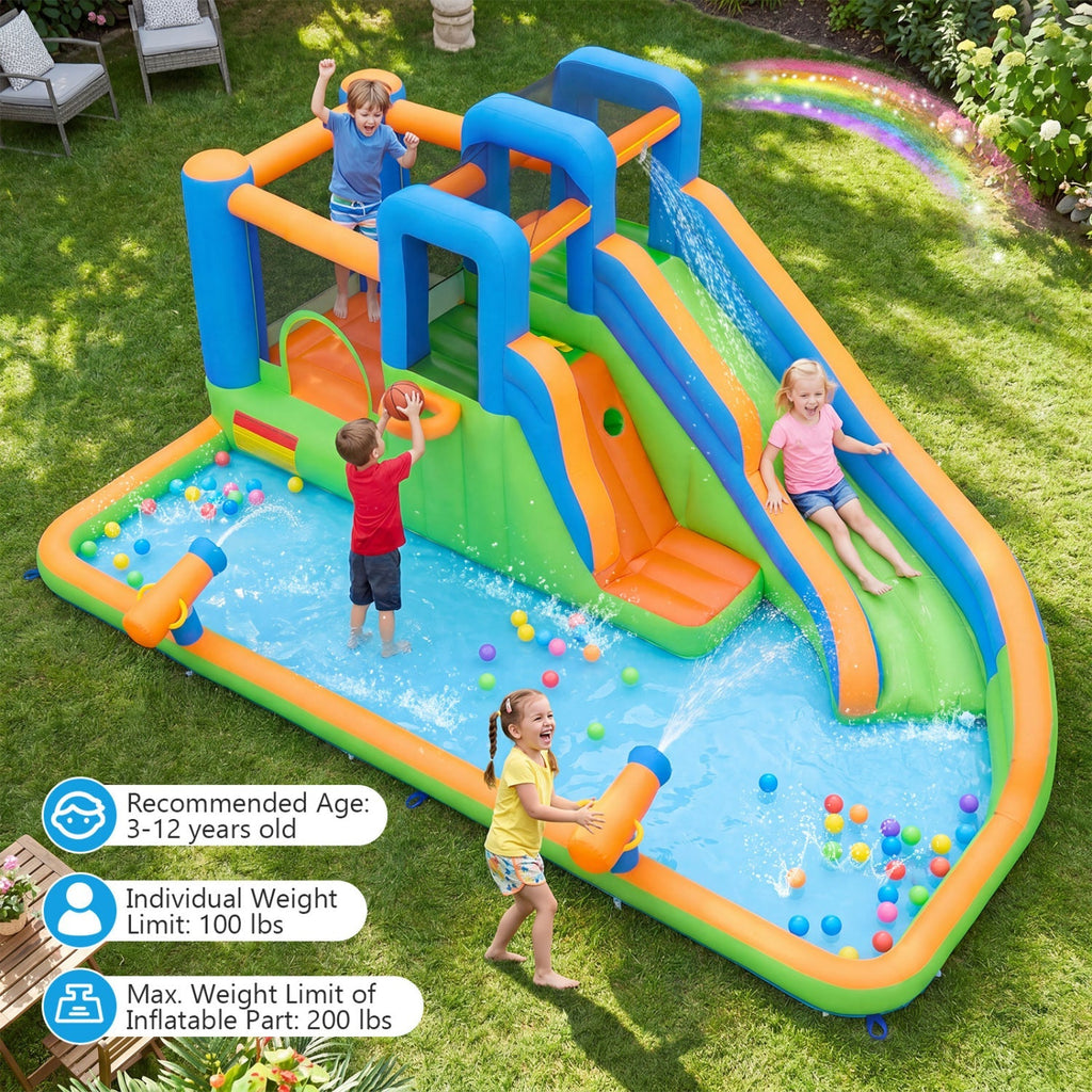 Inflatable Water Slide Park with 780W Blower and Splash Pool