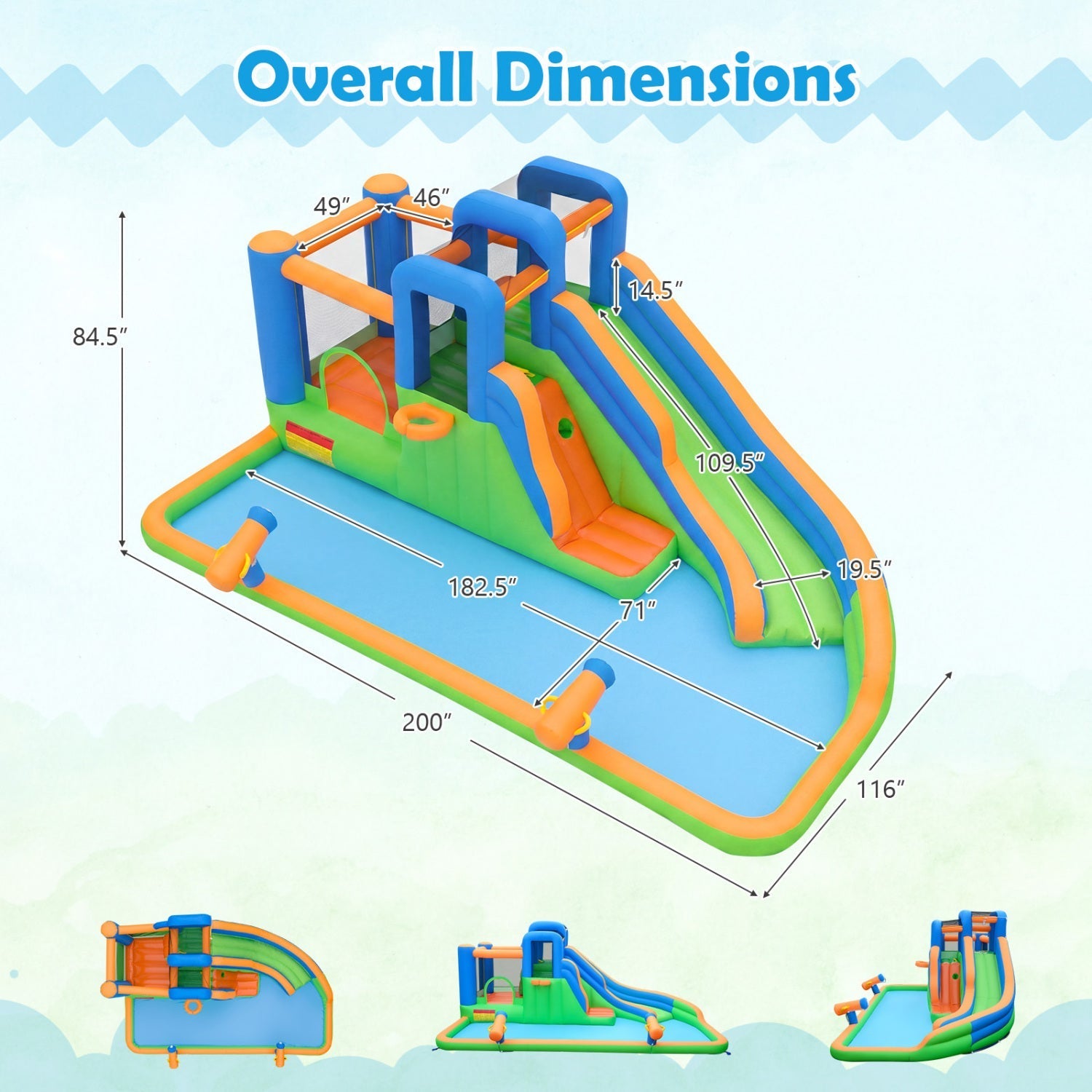 Inflatable Water Slide Park with 780W Blower and Splash Pool