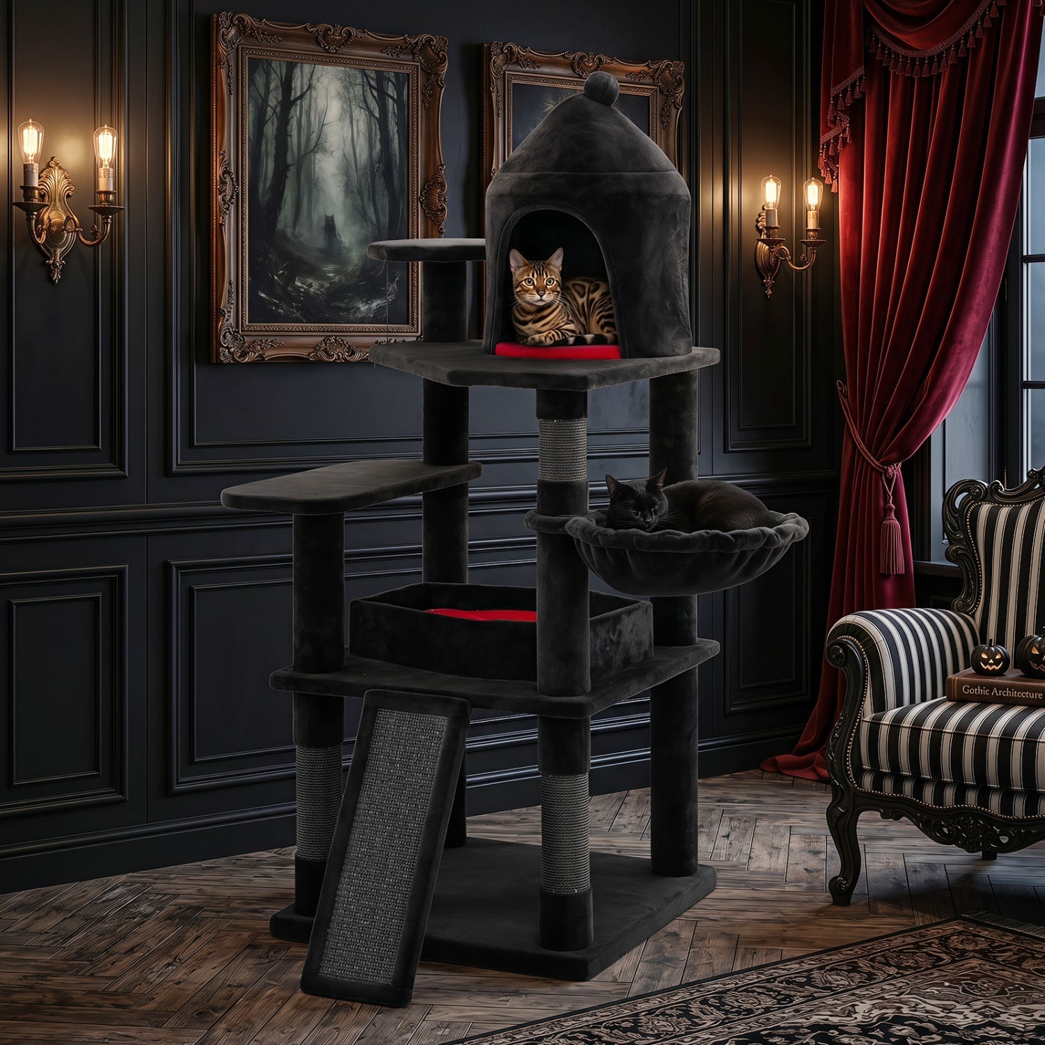 50-Inch Gothic Multi-Level Cat Tree with Castle House