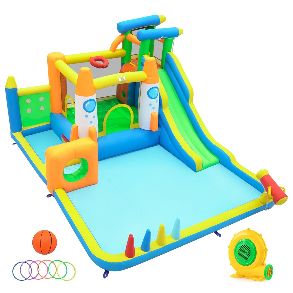 10-in-1 Inflatable Bounce House with Water Slide and Blower