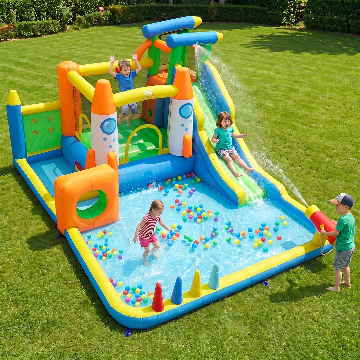 10-in-1 Inflatable Bounce House with Water Slide and Blower