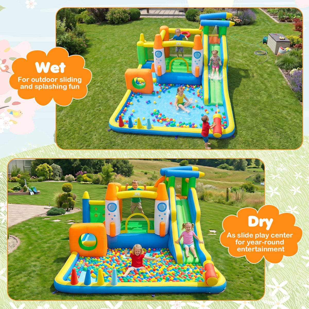 10-in-1 Inflatable Bounce House with Water Slide and Blower