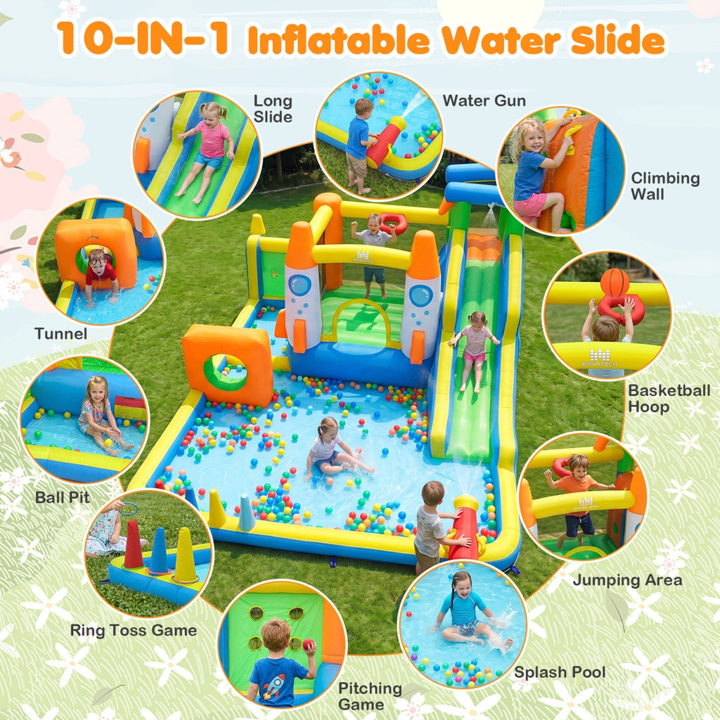 10-in-1 Inflatable Bounce House with Water Slide and Blower