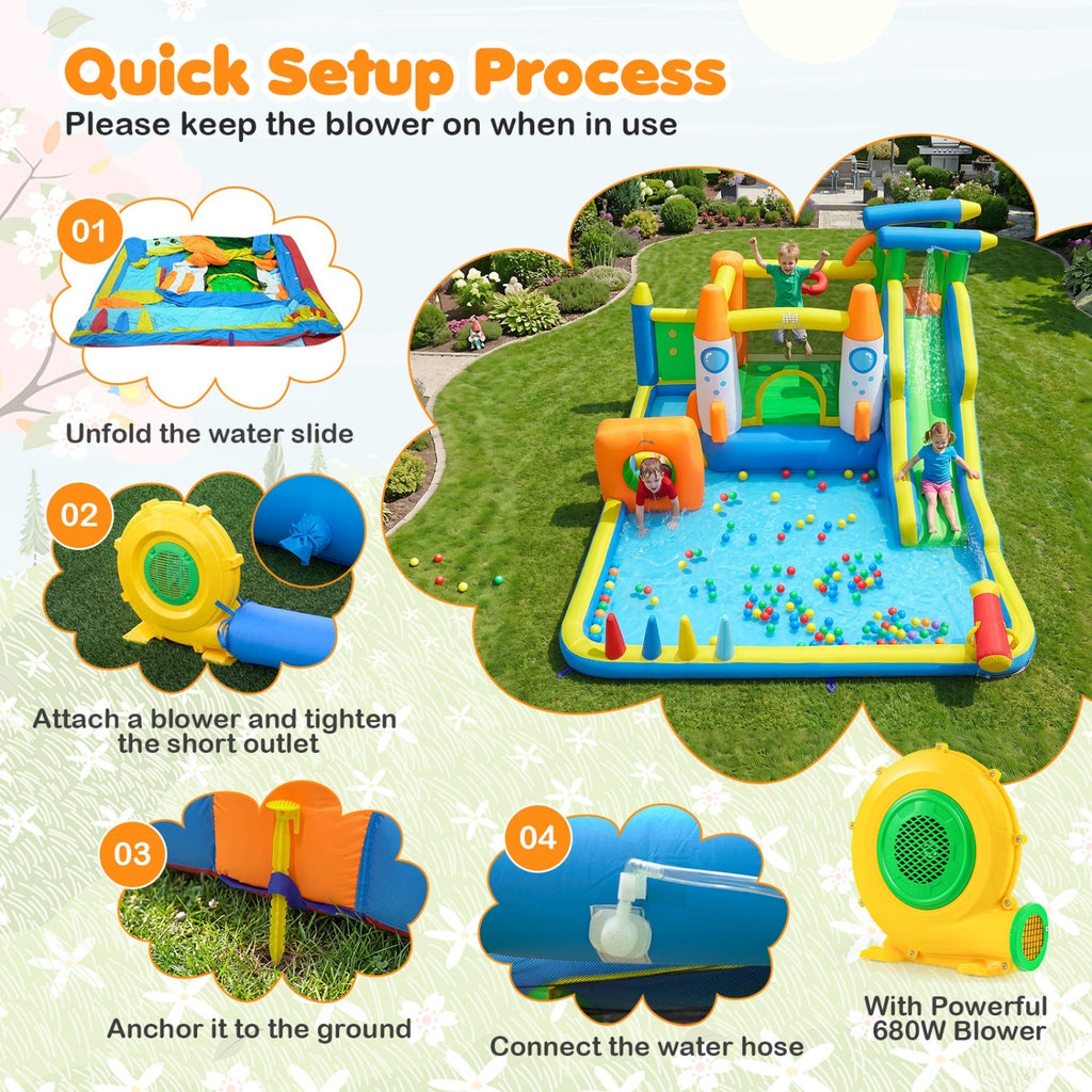 10-in-1 Inflatable Bounce House with Water Slide and Blower