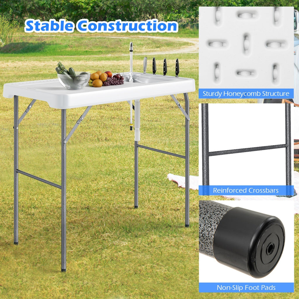 Folding Fish Cleaning Table with Sink and Rotatable Faucet