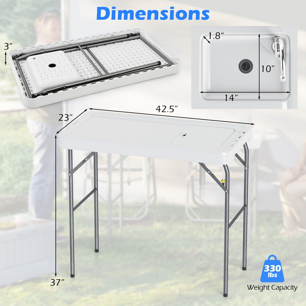 Folding Fish Cleaning Table with Sink and Rotatable Faucet