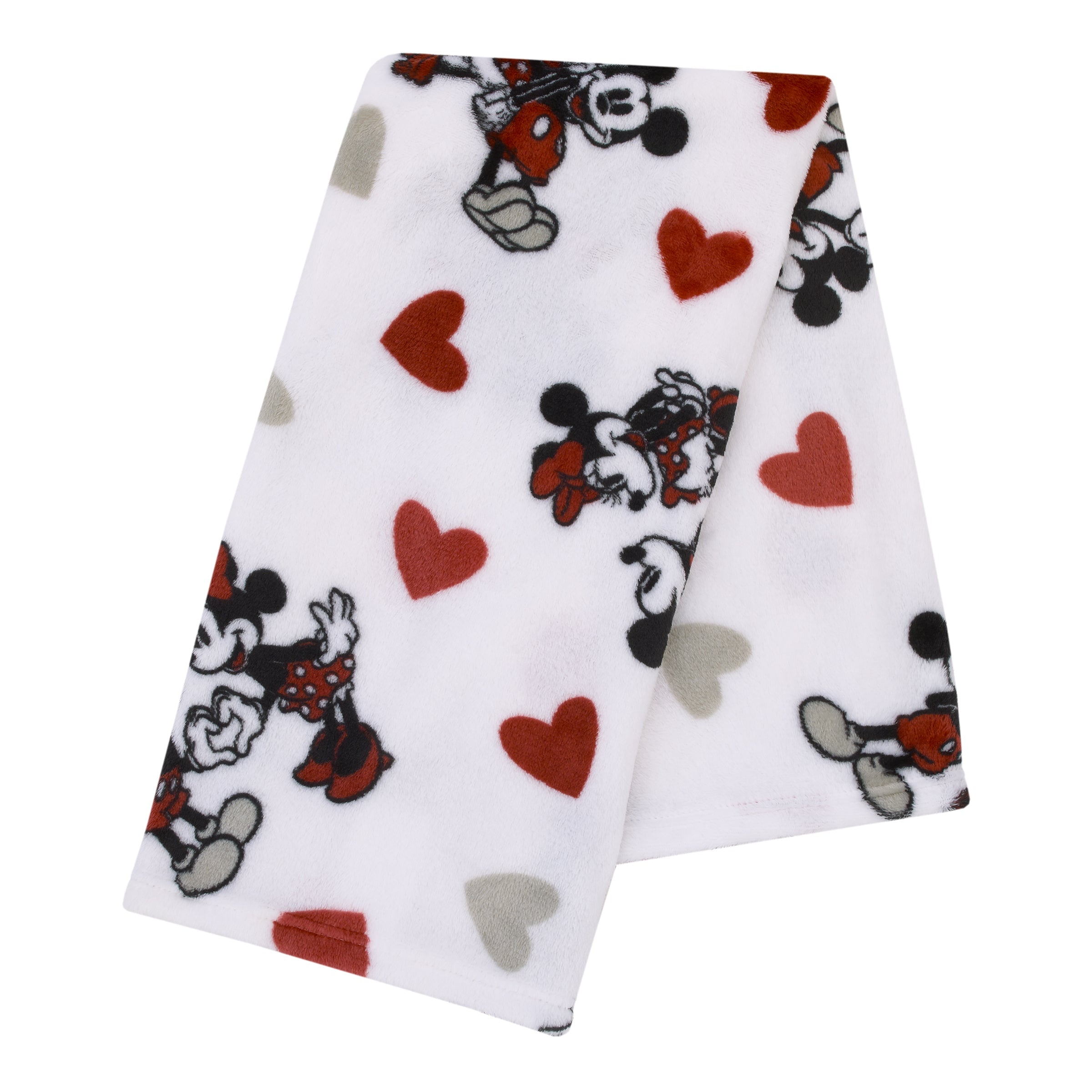 Mickey Mouse & Minnie Mouse Red, Gray, and White Valentine Hearts Super Soft Plush Baby Blanket