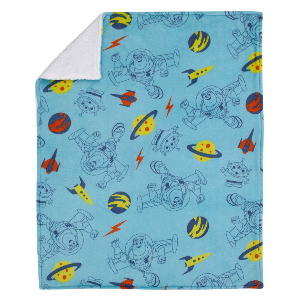 Toy Story Aqua, Lime and Orange Buzz Lightyear Super Soft Sherpa Baby Blanket