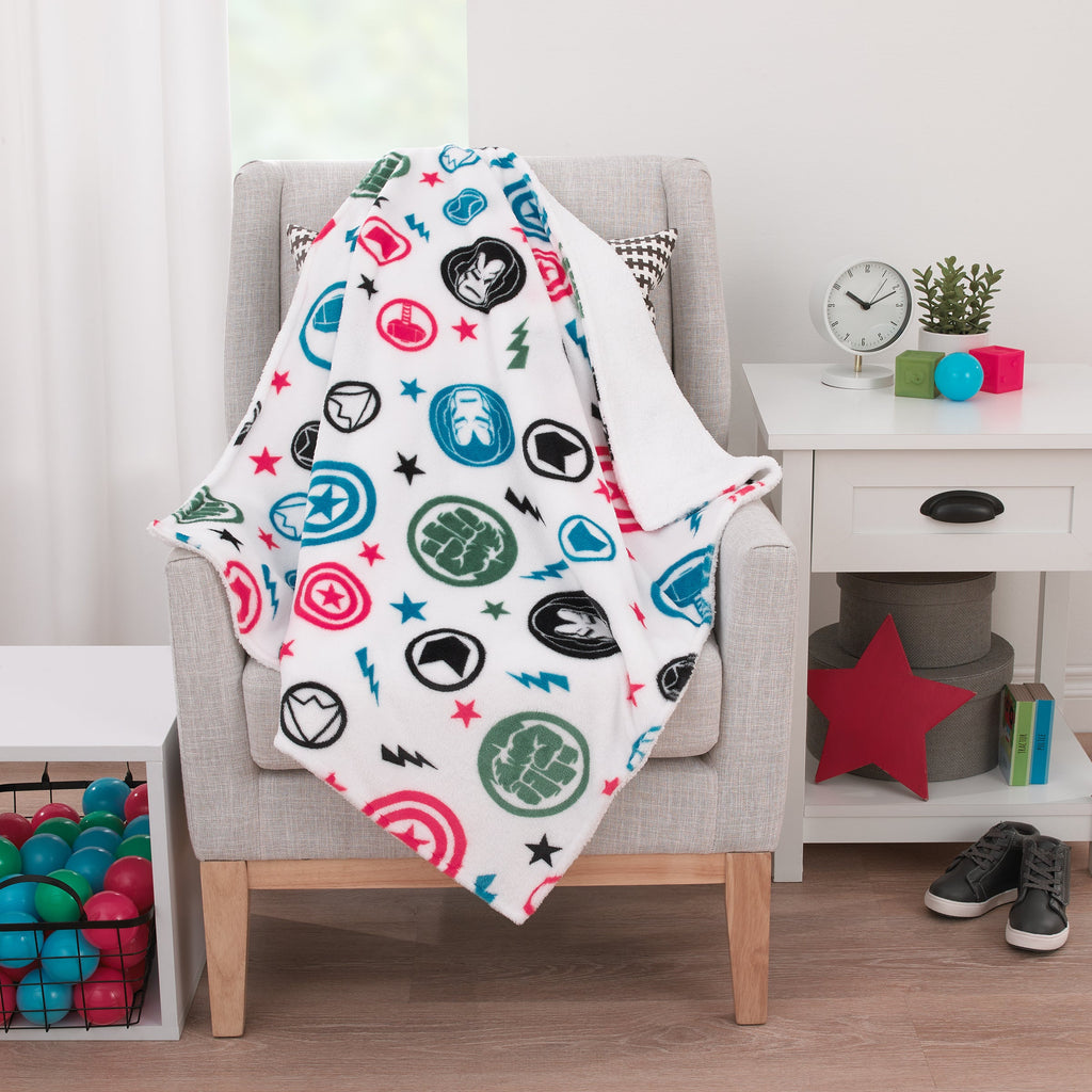 The Avengers Red, White, and Blue Super Soft Sherpa Baby Blanket