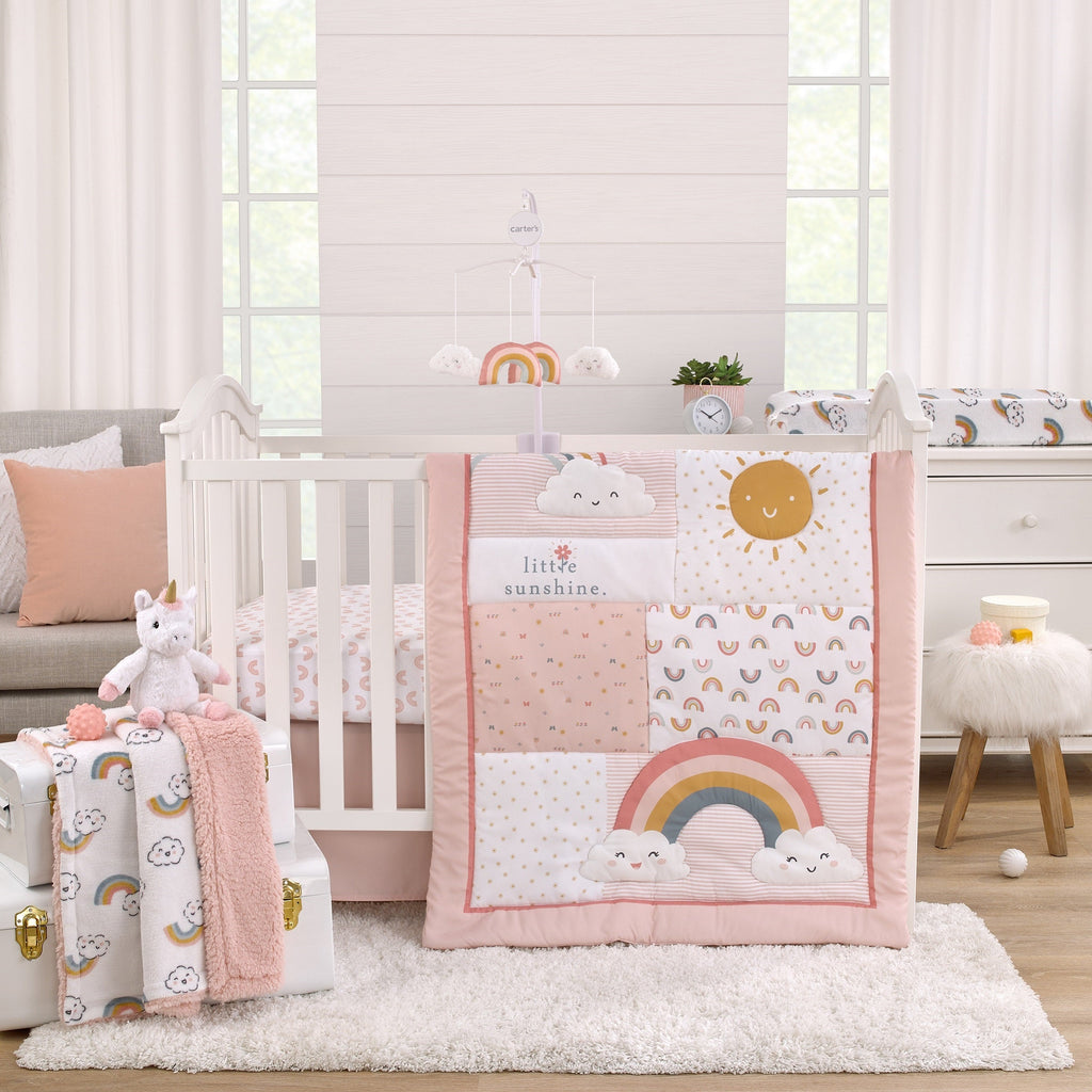 Chasing Rainbows - White, Peach, Teal, and Gold Clouds and Rainbows Super Soft Fitted Crib Sheet