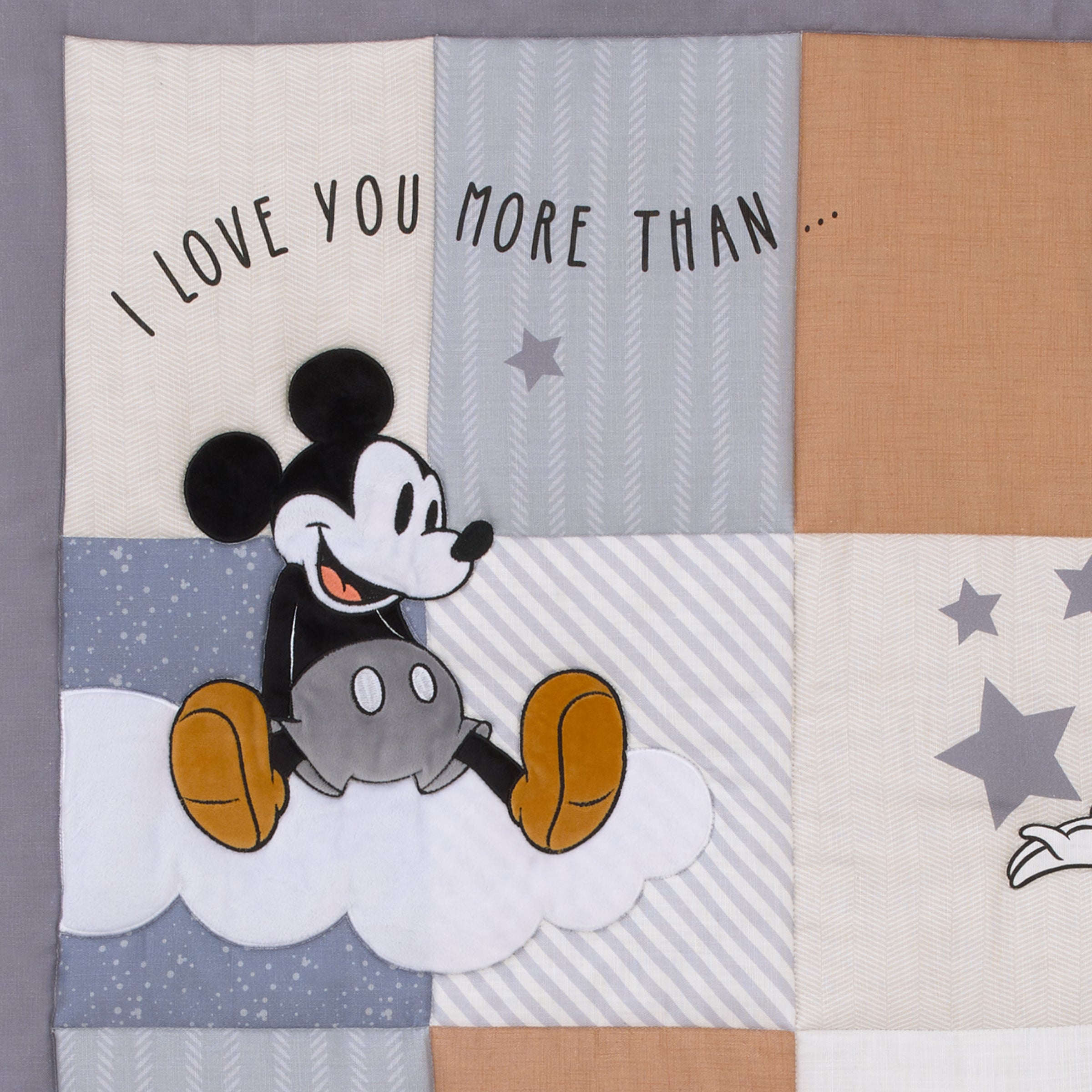 Mickey Mouse Love Mickey Gray, Navy, and Tan Donald Duck and Pluto, Clouds and Stars 3 Piece Nursery Crib Bedding Set - Comforter, Fitted Crib Sheet, and Crib Skirt