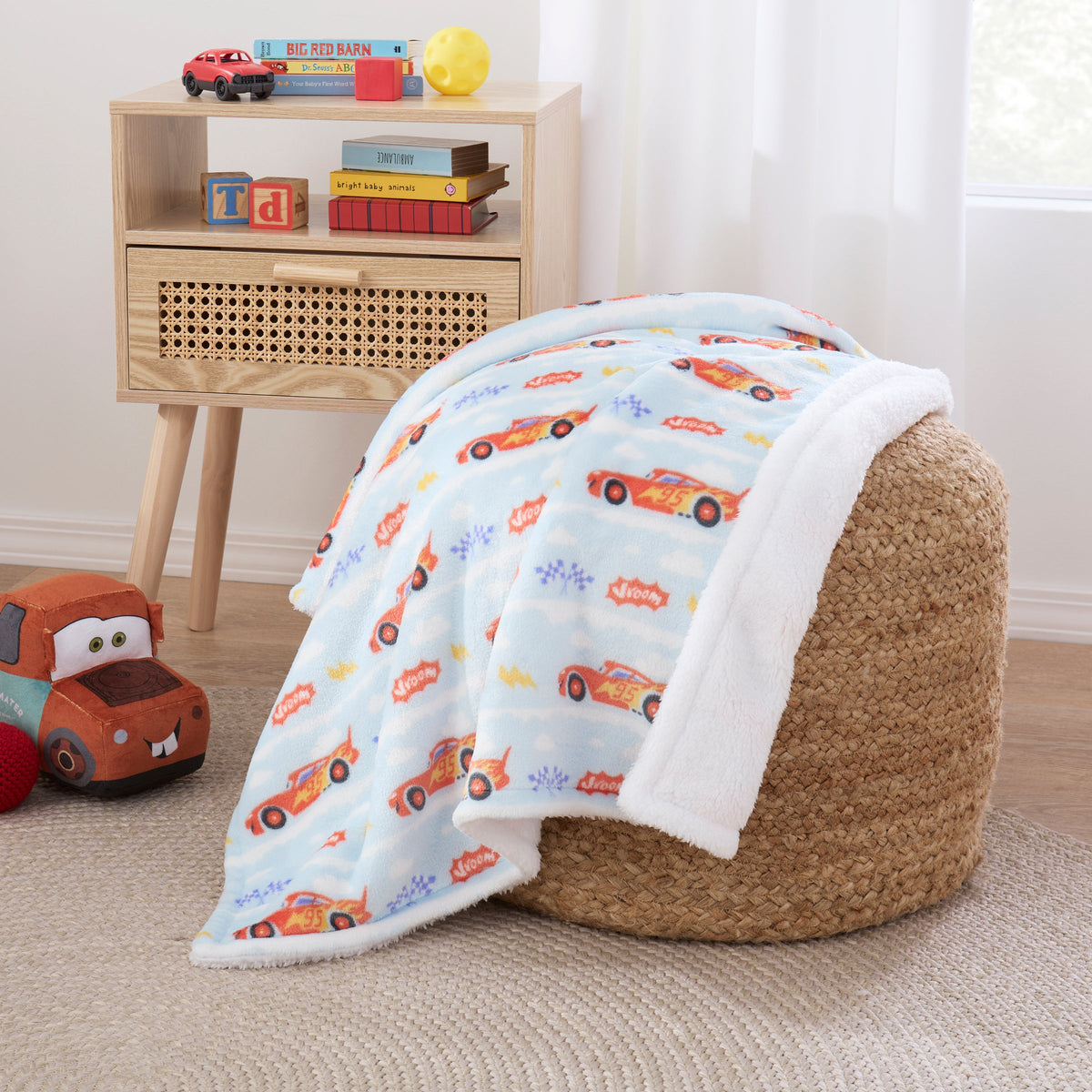 NoJo Disney Cars Lightning McQueen Super Soft Sherpa Baby Blanket - Red, Light Blue