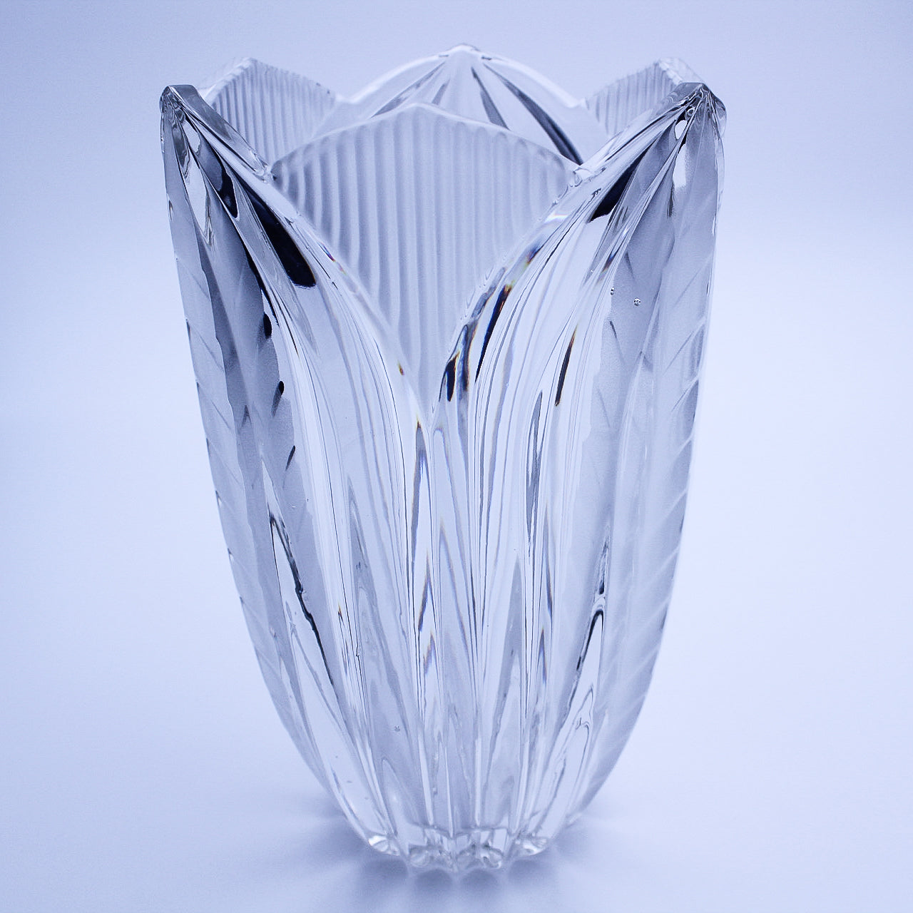 Frosted Crystal Tulip Vase — Etched Fluted Design