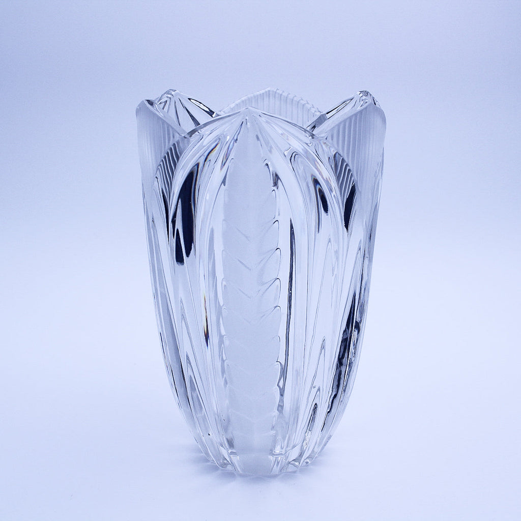 Frosted Crystal Tulip Vase — Etched Fluted Design