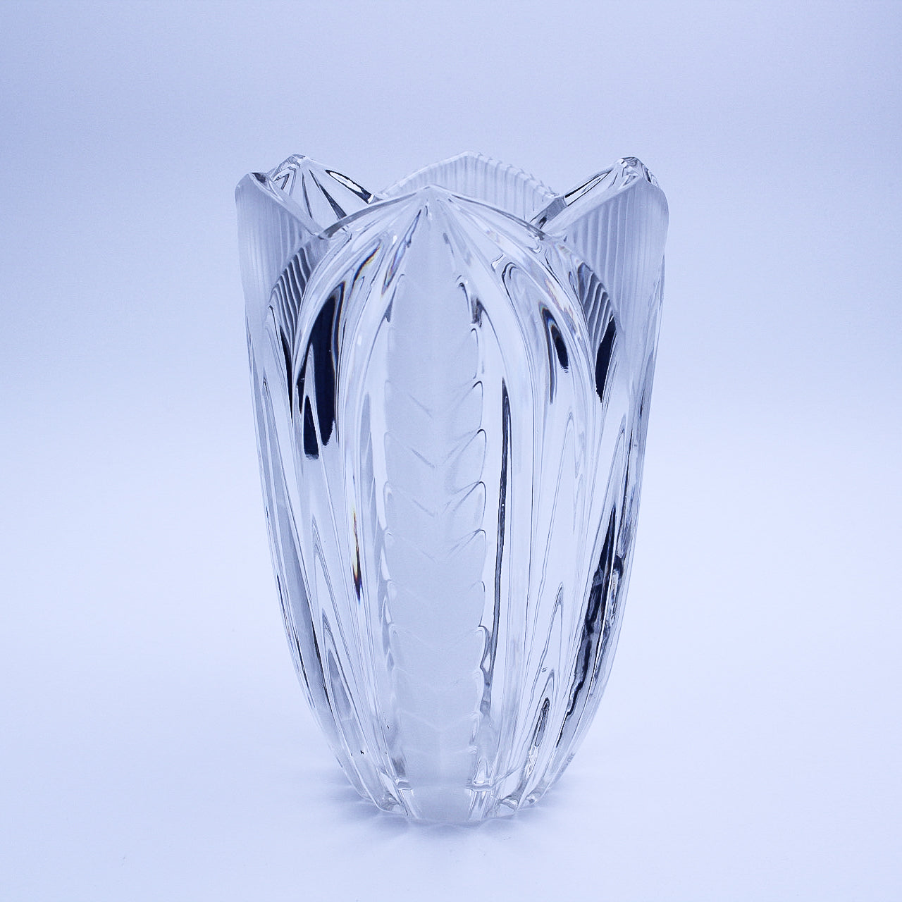 Frosted Crystal Tulip Vase — Etched Fluted Design