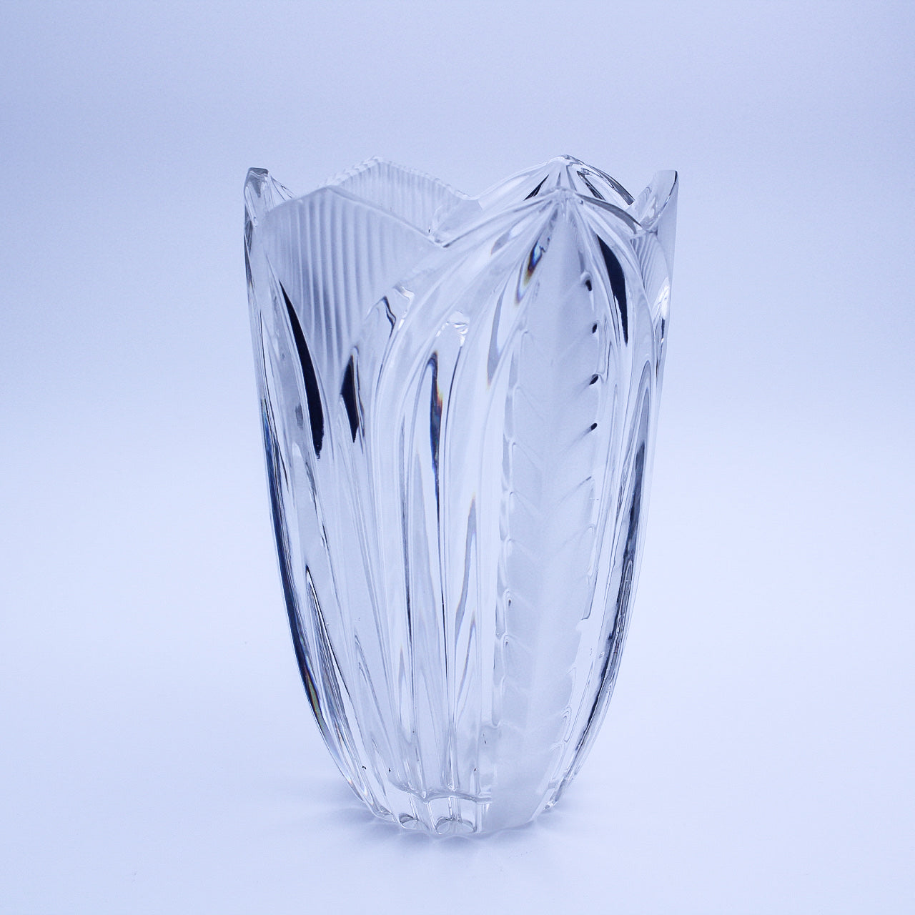 Frosted Crystal Tulip Vase — Etched Fluted Design