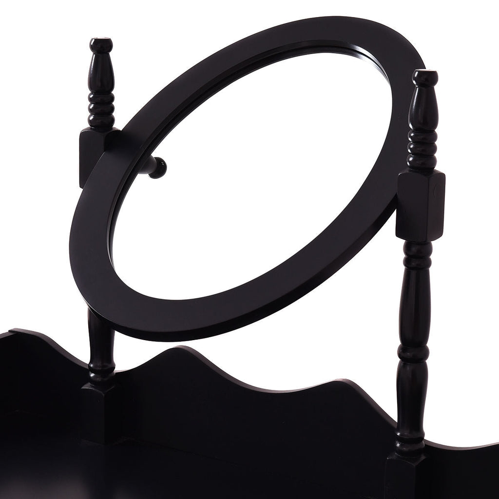 Wooden Vanity Makeup Set with Cushioned Stool and Oval Rotating Mirror