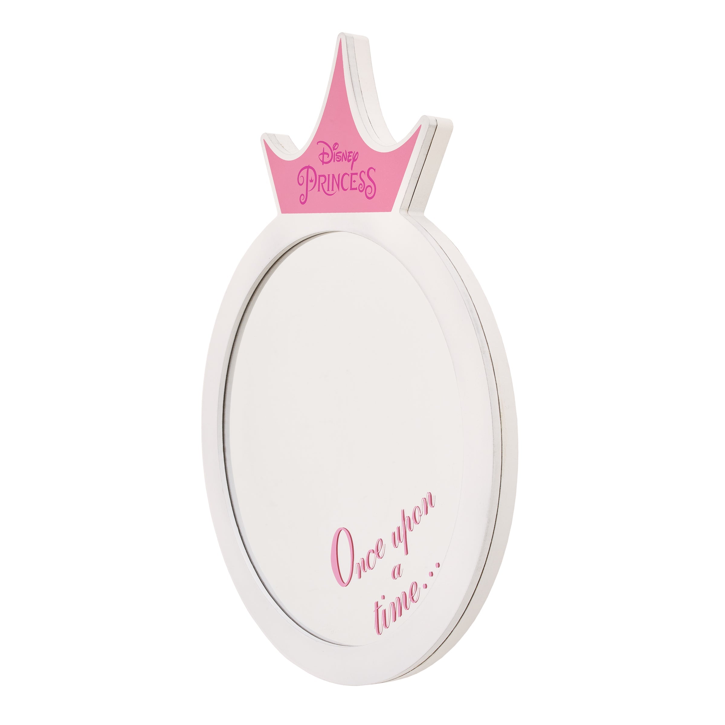 Once Upon a Time Princess White Round Wooden Framed Wall Mirror with Pink Tiara