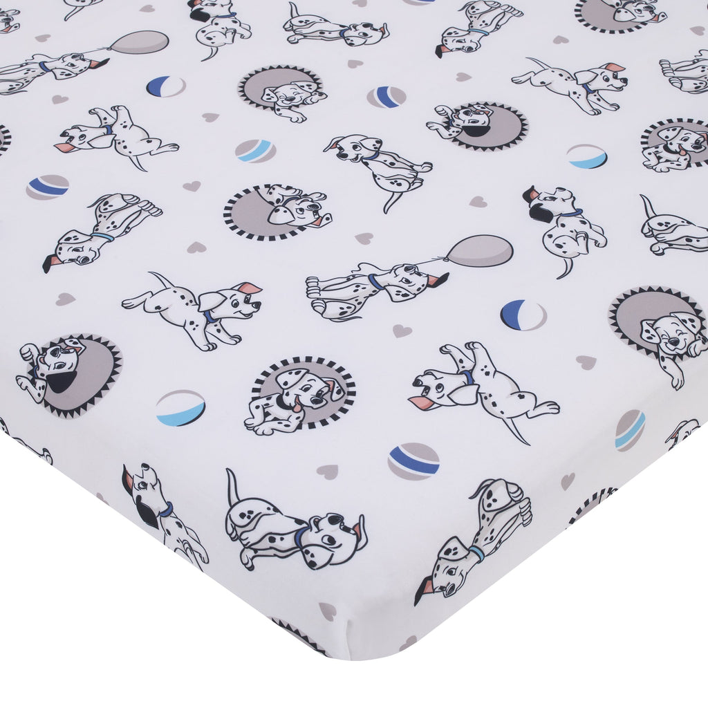 101 Dalmatians Gray, Black, White, and Blue Puppies Super Soft Nursery Fitted Mini Crib Sheet