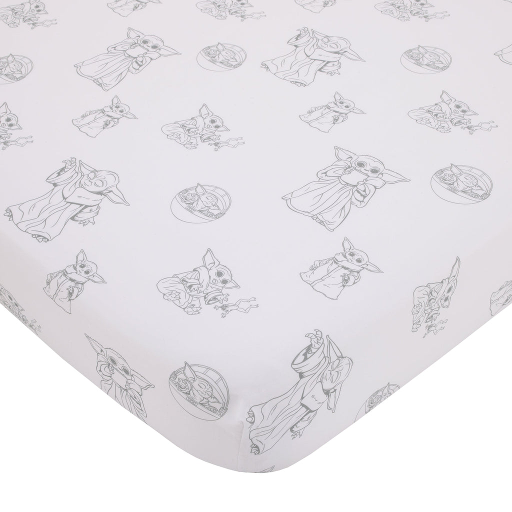The Mandalorian "The Child" Green, Tan, White 4 Piece Toddler Bed Set - Comforter, Fitted Bottom Sheet, Flat Top Sheet, Reversible Pillowcase