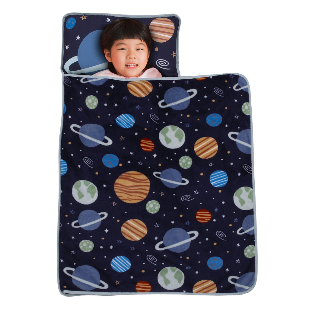 Everything Kids Solar System Navy, Orange, and Gray Toddler Nap Mat