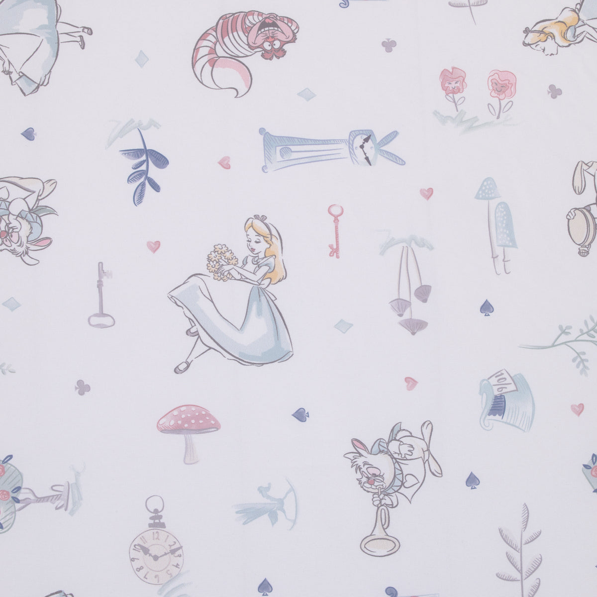 Disney Alice in Wonderland Light Blue, Pink, and White, Rabbit, and Cheshire Cat Super Soft Nursery Fitted Mini Crib Sheet