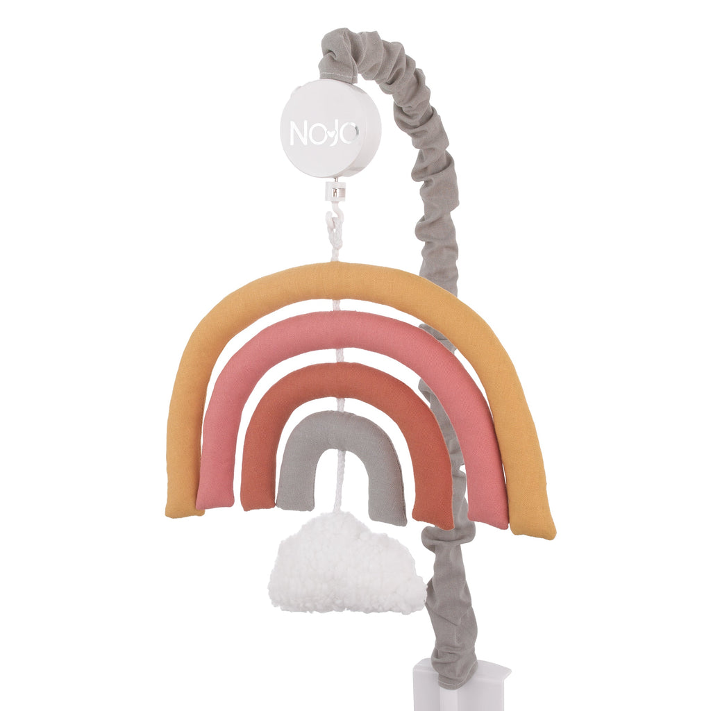 Over The Rainbow Gold, Orange, Coral, and Gray Plush Nursery Musical Mobile