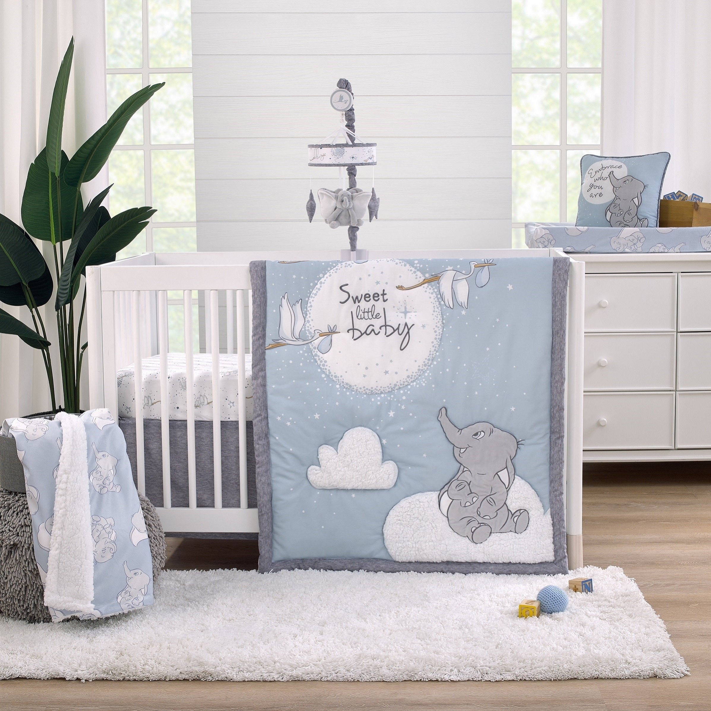 Dumbo Sweet Little Baby Light Blue, White and Gray Dumbo and Stars Plush Musical Mobile