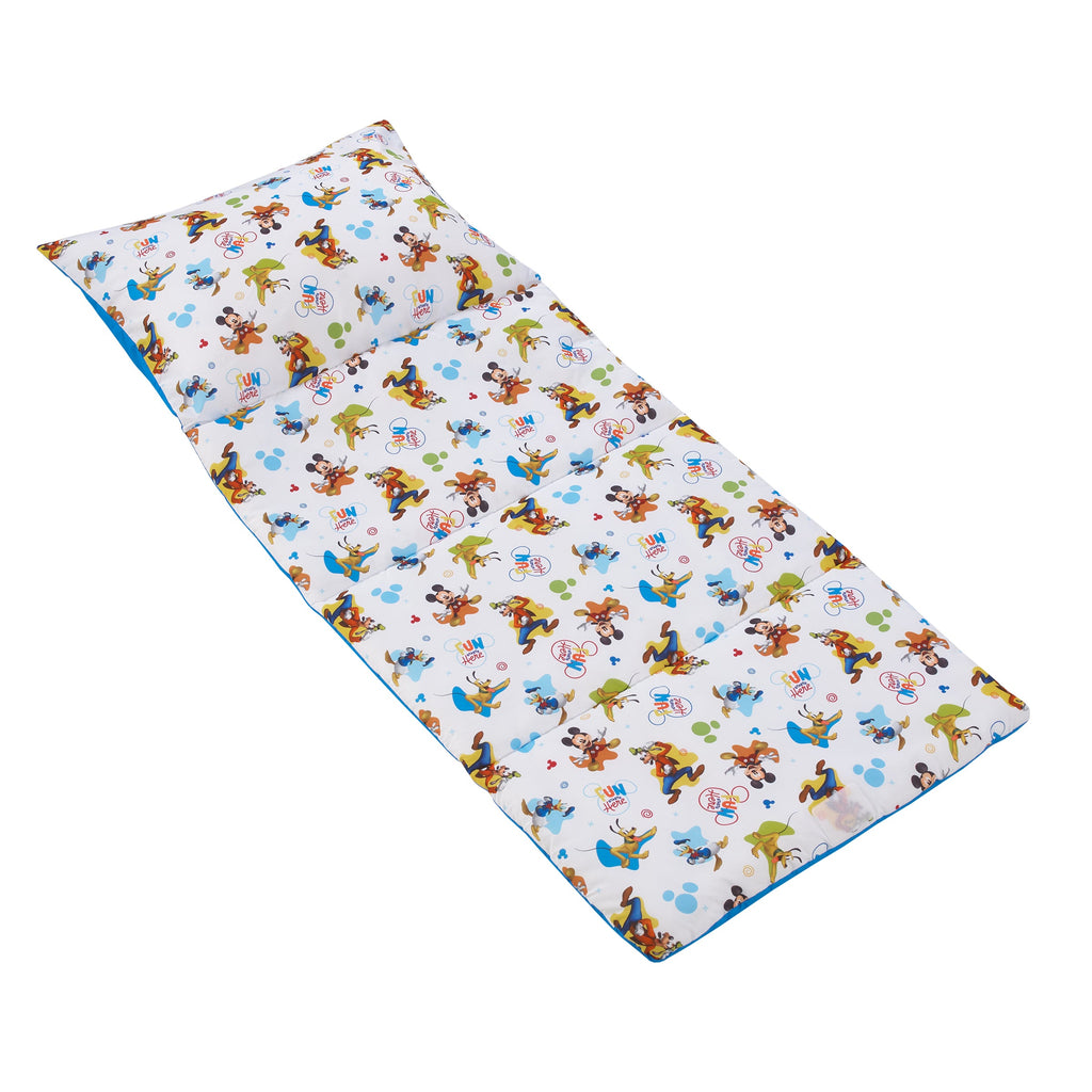 Mickey Mouse Blue, Red, Green, Yellow, and White, Donald Duck, Pluto, and Goofy, Fun Starts Here Deluxe Easy Fold Toddler Nap Mat
