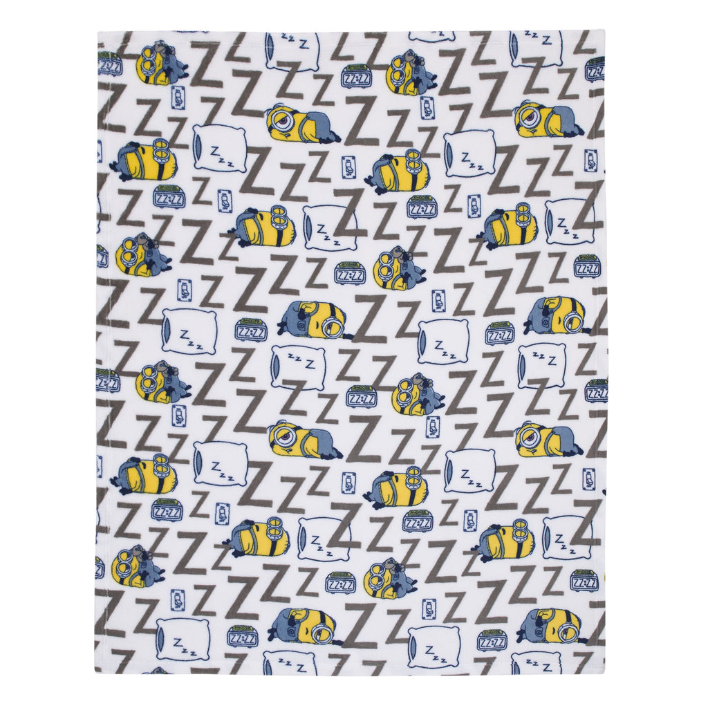 Lazy Minions Club Gray, Blue, Yellow, and White Super Soft Toddler Blanket