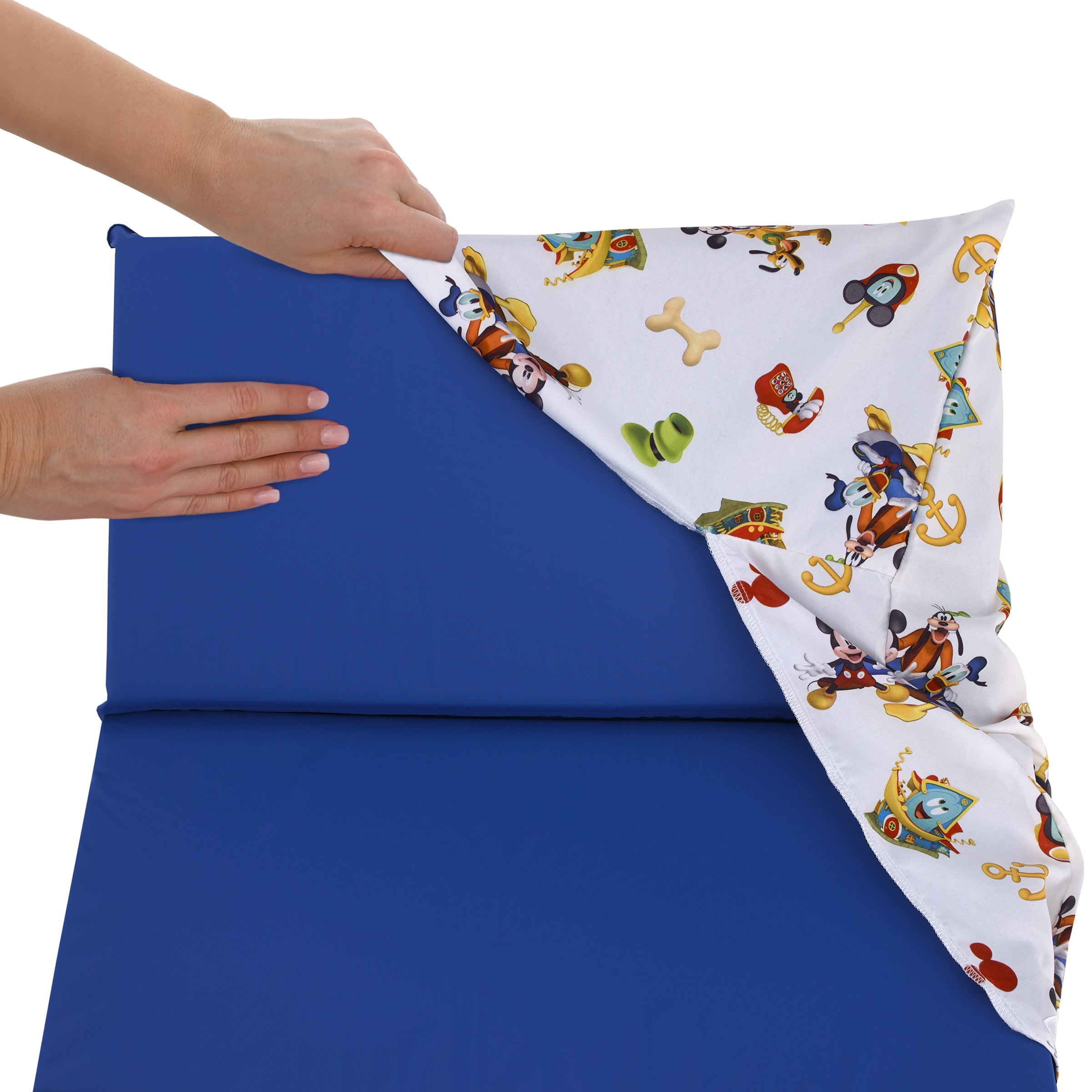 Mickey Mouse Funhouse Crew Blue, Red, Yellow, and White, Funny, Donald Duck, Goofy and Pluto Preschool Nap Pad Sheet