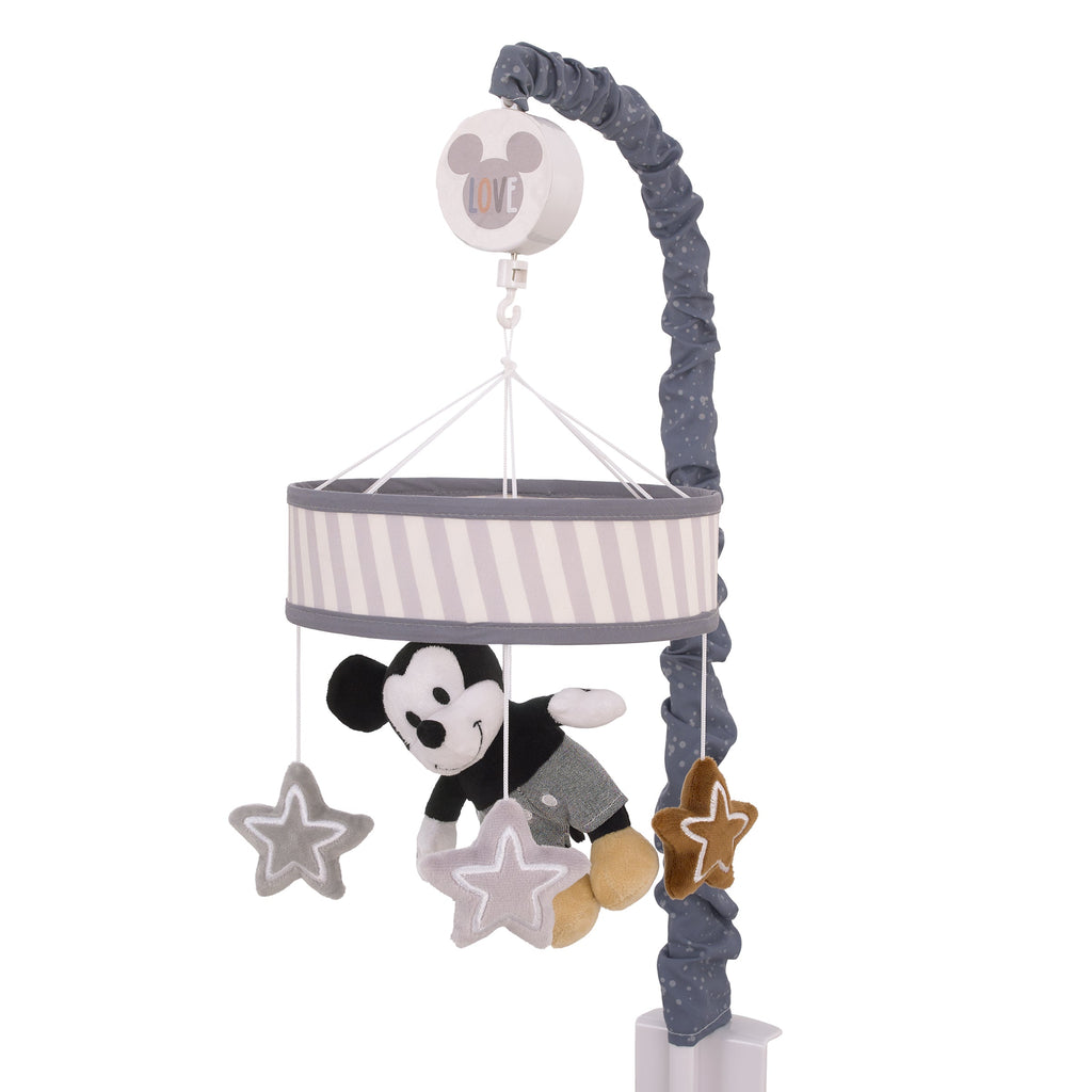 Mickey Mouse Love Mickey Gray, Black, and Tan Plush Mickey Mouse and Stars Musical Mobile