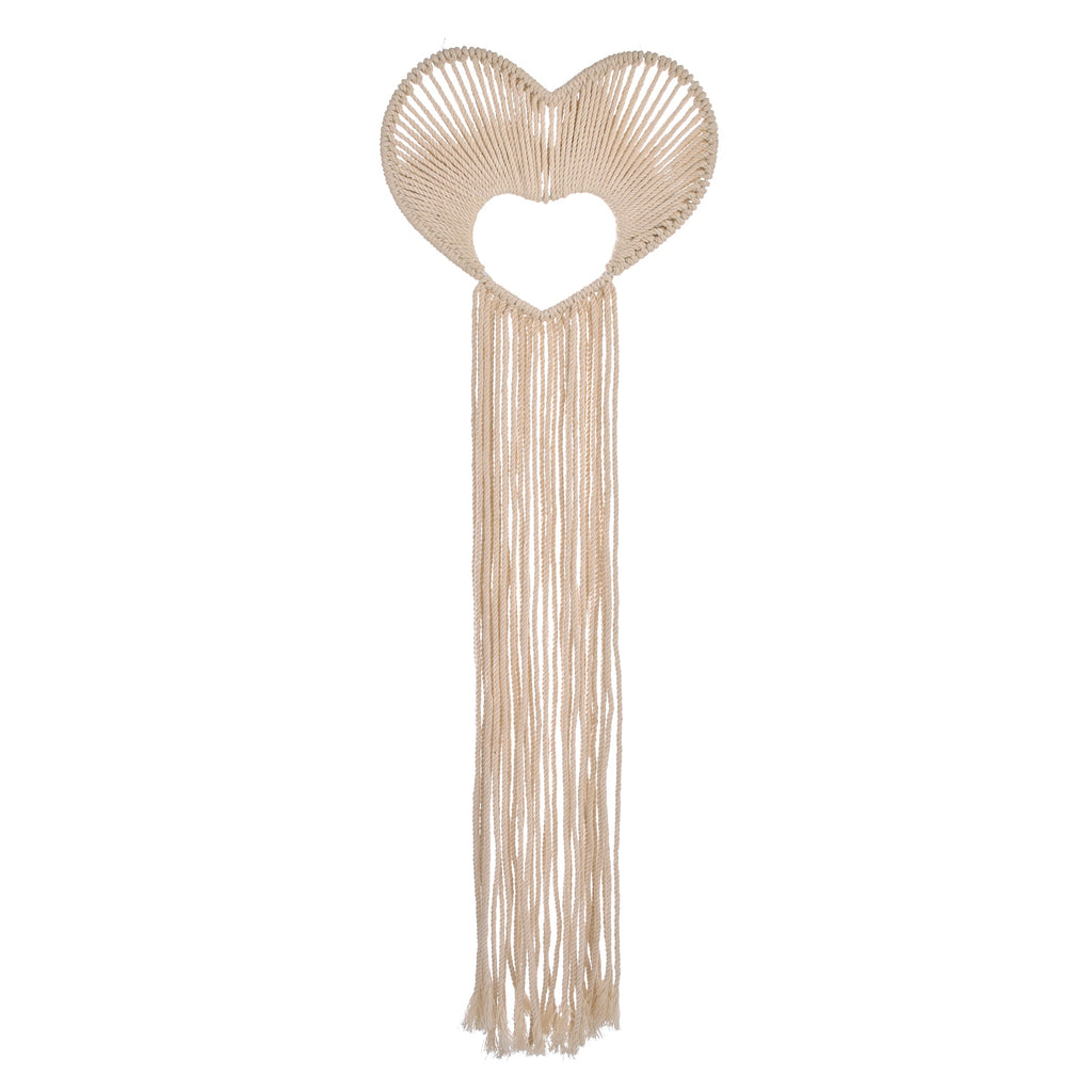 Natural Ivory MacramÃ© Heart Shaped Wall DÃ©cor with Fringe, 18" Long