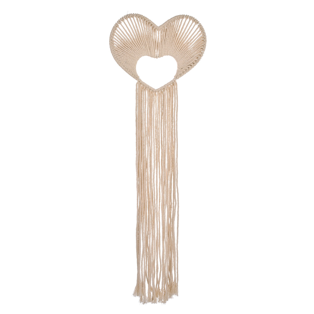 Natural Ivory MacramÃ© Heart Shaped Wall DÃ©cor with Fringe, 18" Long