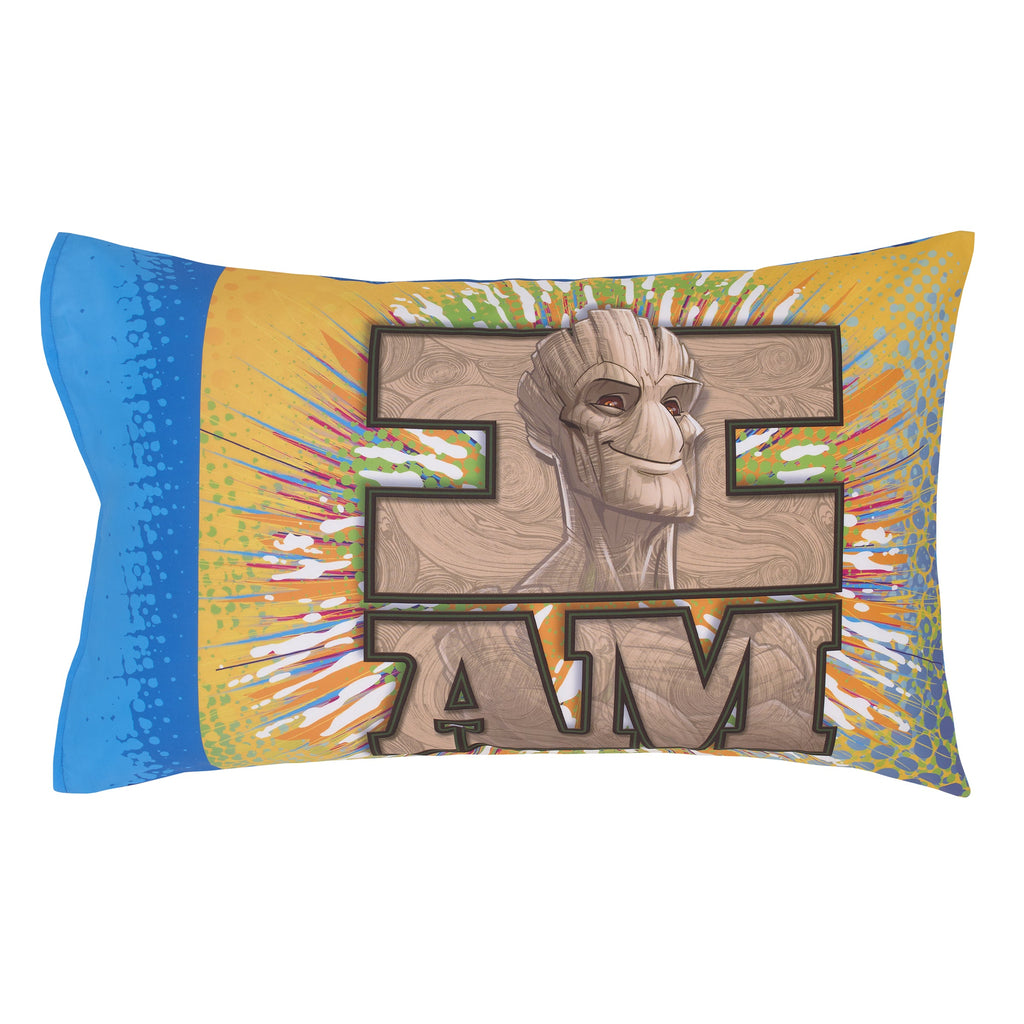 Guardians of the Galaxy Blue Let's Rock 4 Piece Toddler Bed Set - Comforter, Fitted Bottom Sheet, Flat Top Sheet, and Reversible Pillowcase