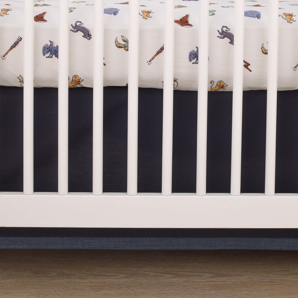 Warner Bros  Harry Potter Welcome Little Wizard Navy, Burgundy, Blue, and White 100% Cotton Fitted Crib Sheet