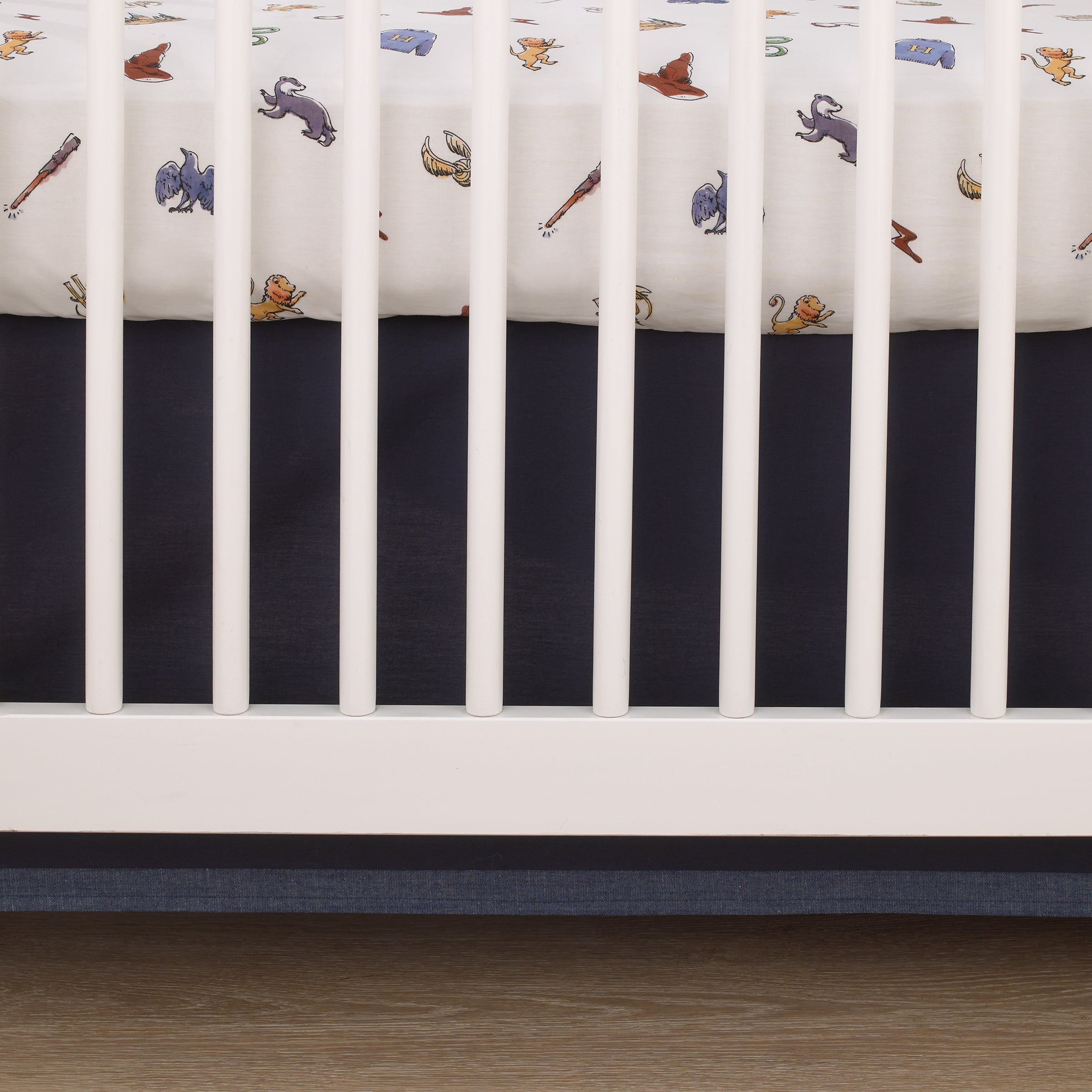 Warner Bros  Harry Potter Welcome Little Wizard Navy, Burgundy, Blue, and White 100% Cotton Fitted Crib Sheet