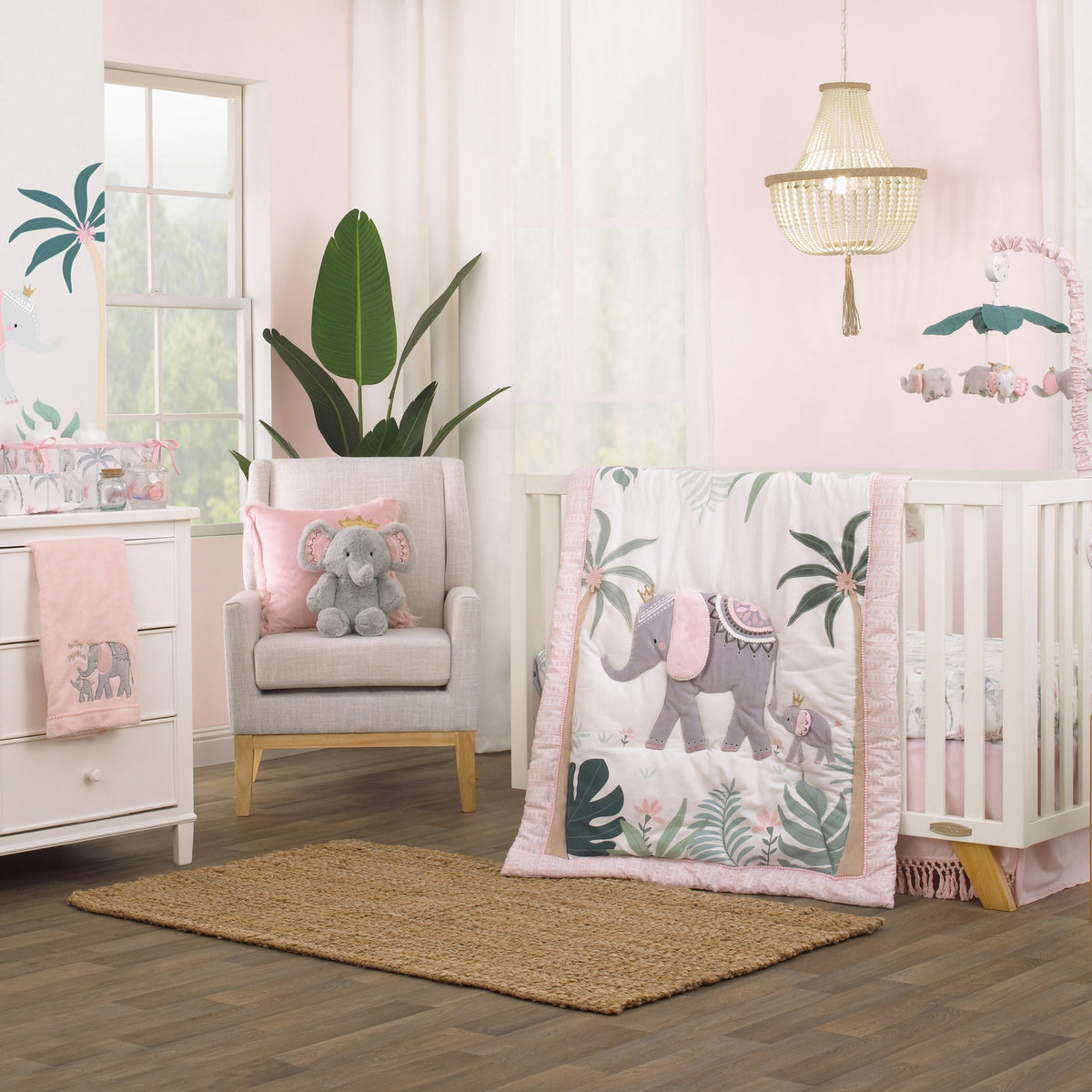 NoJo Tropical Princess Elephant/Jungle Super Soft Pink Changing Pad Cover